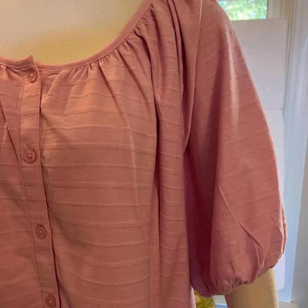 Wonderly Pink 3X Blouse Top Casual Plus Size Barbie Cotton - Picture 3 of 5